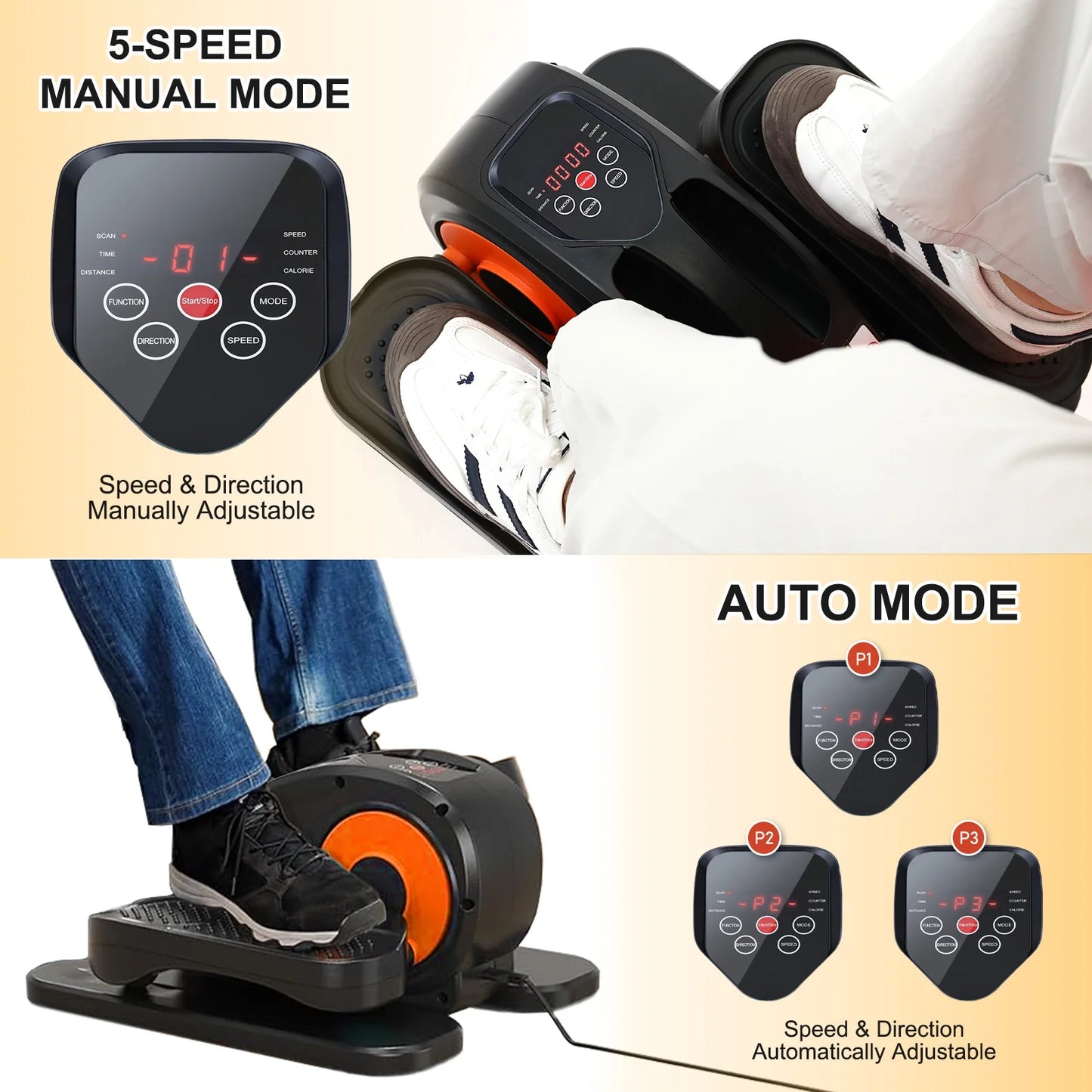 under Desk Elliptical, Electric Ellipse Leg Exerciser While Sitting for Seniors Adults, Auto/Manual Dual Mode Motorized Foot Pedal Exerciser with Remote Control for Home Office Use